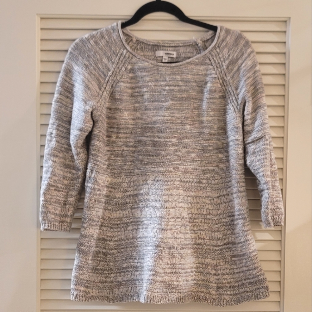 Sonoma- Light Grey & White Knit Long-Sleeve Sweater Top